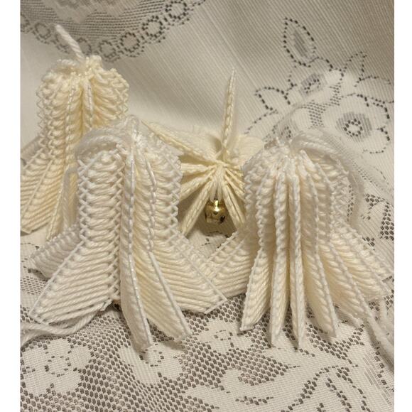 Vintage Canvas Christmas White Bell with brass jingle bell Set of 4 Ornaments - Picture 1 of 2